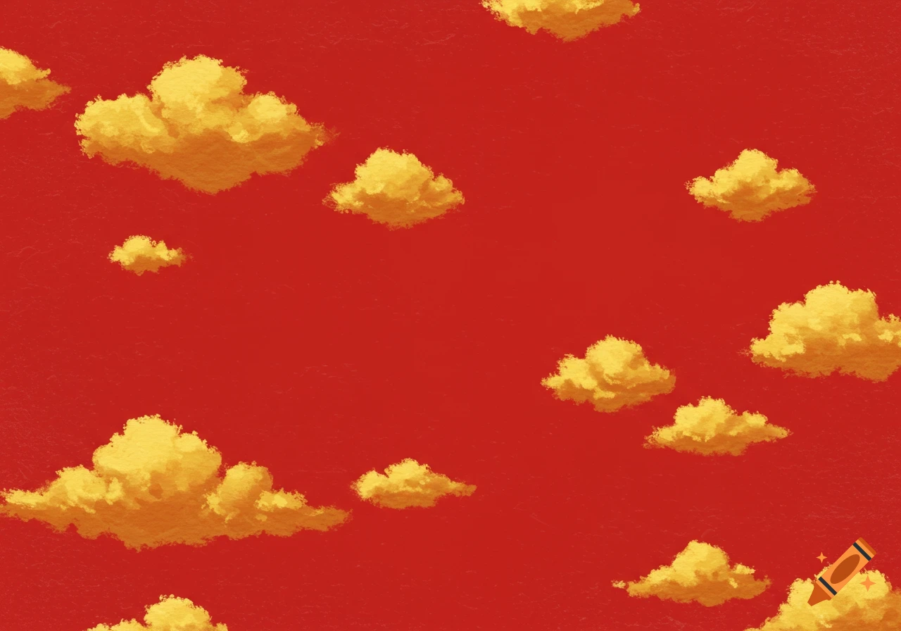 Scattered golden clouds in a red sky, Japanese artstyle