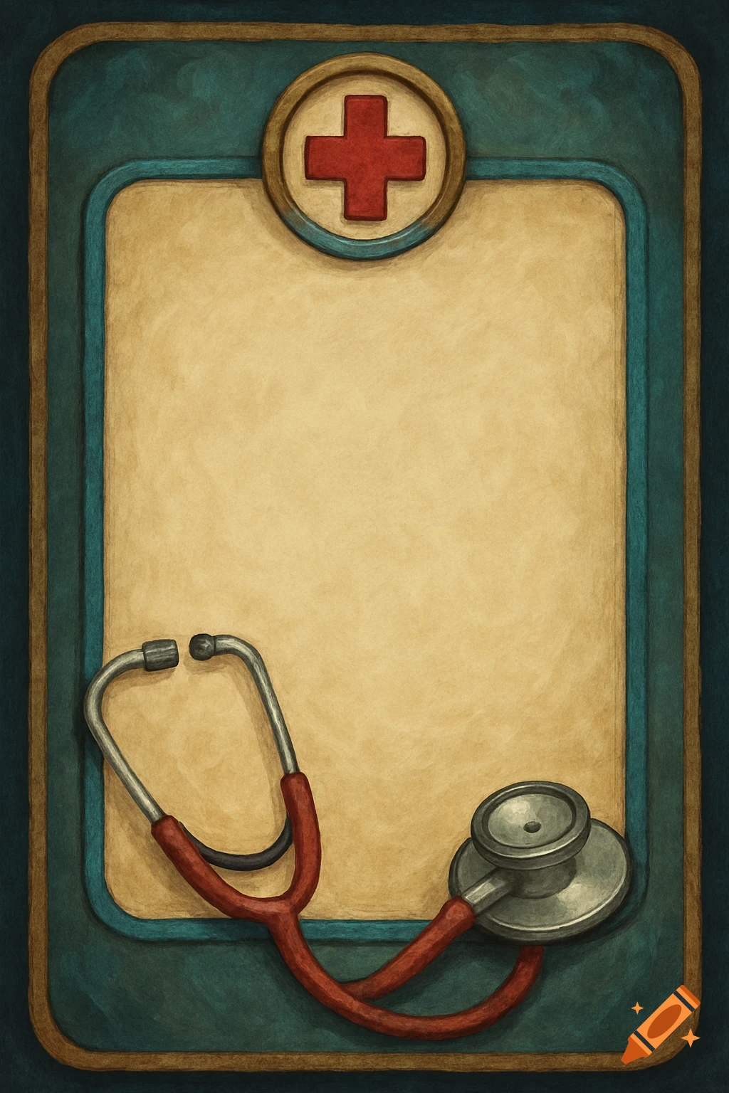 Illustrated medical card template with red cross emblem and stethoscope