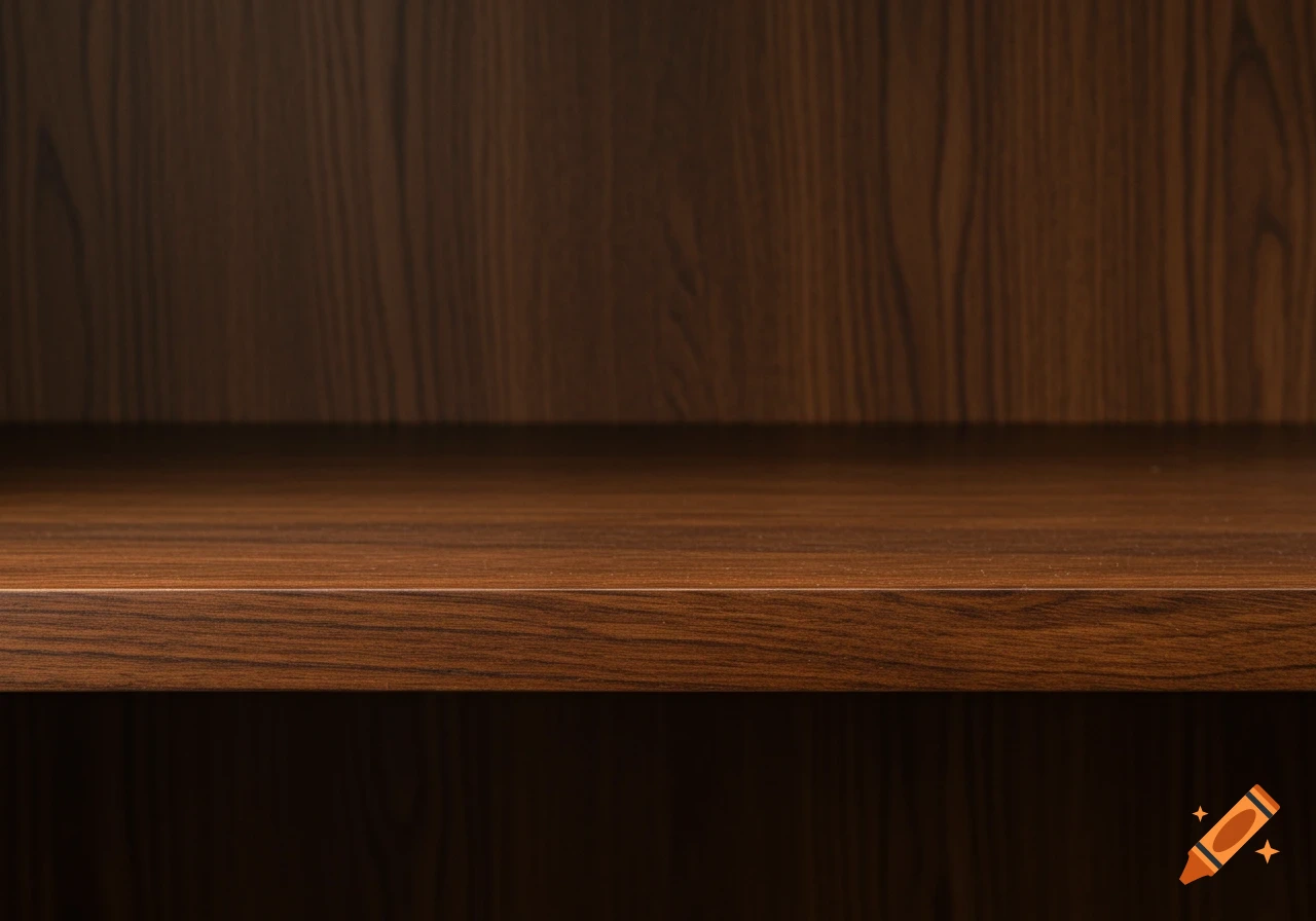 Close-up of a dark brown wooden shelf