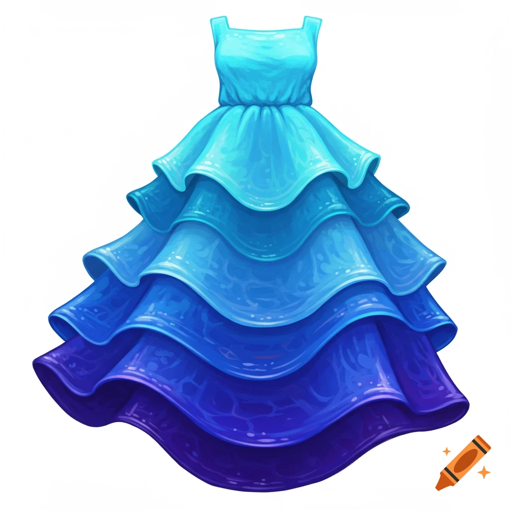 A layered blue dress on white background