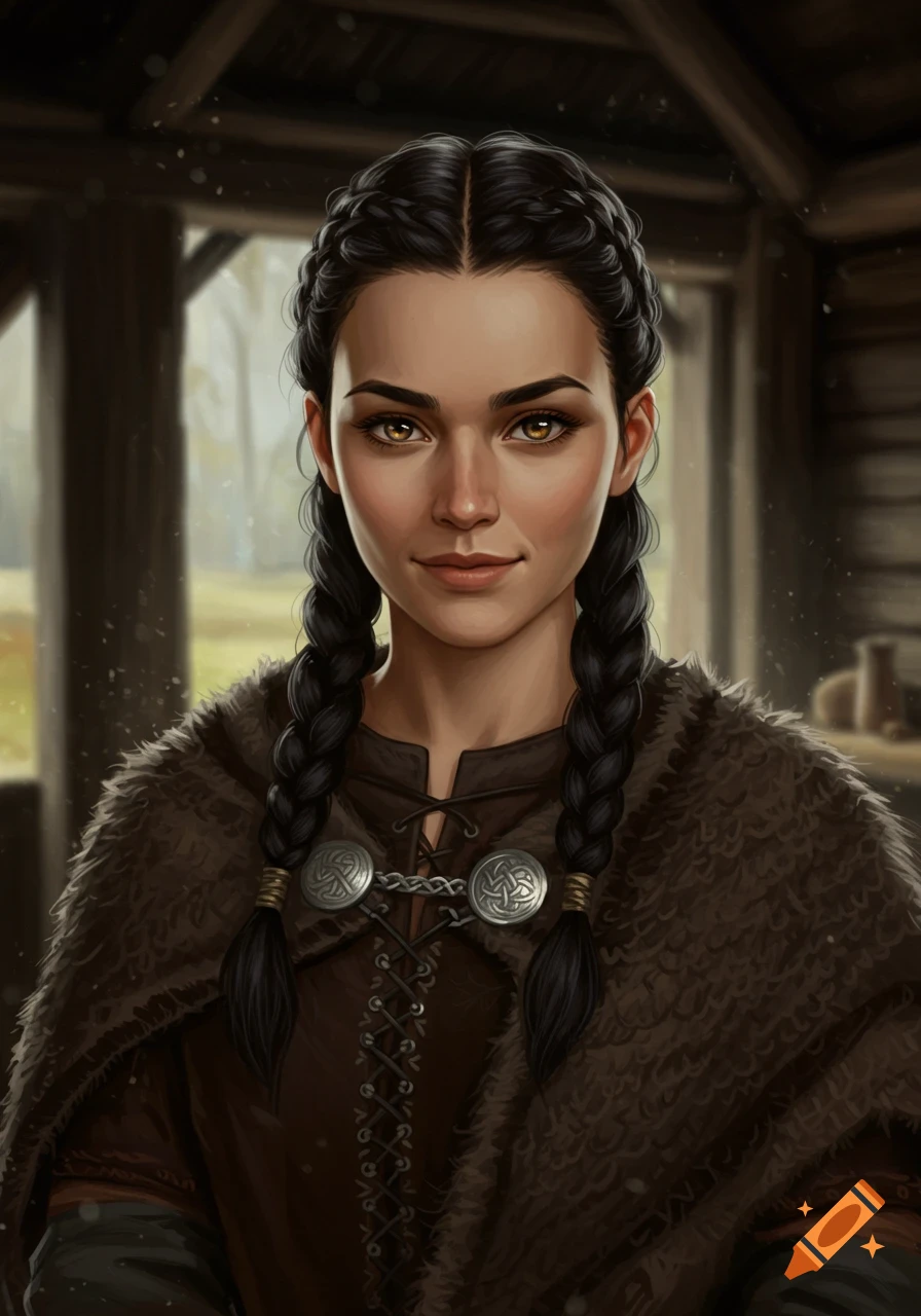 A detailed portrait illustration of a woman with dark braided hair ...