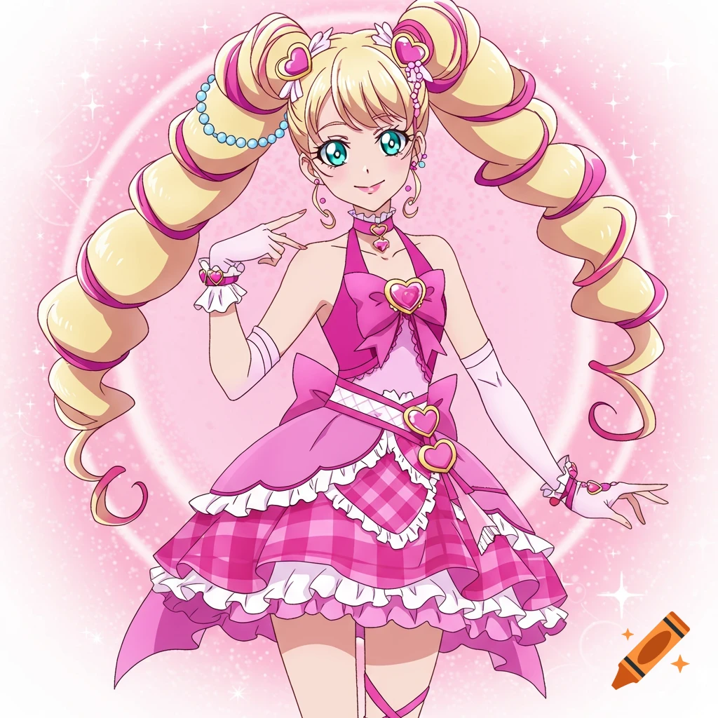 Anime girl with blonde pigtails in a pink dress