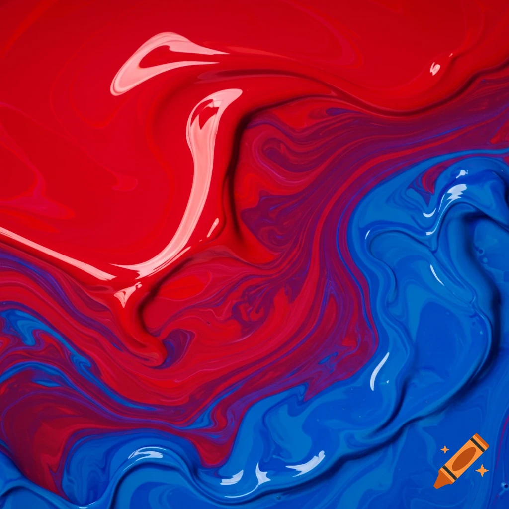 Swirling red and blue paint mixing.