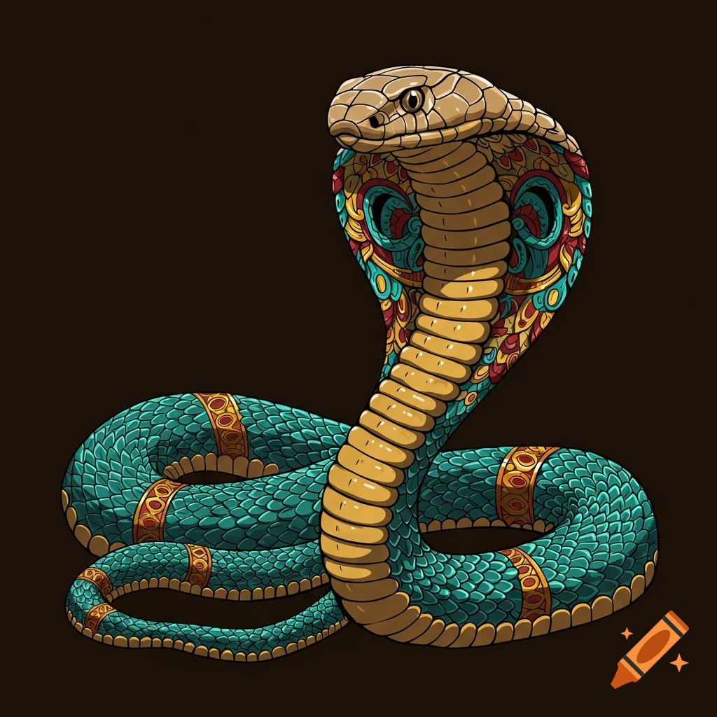 Illustration of an intricate patterned cobra.