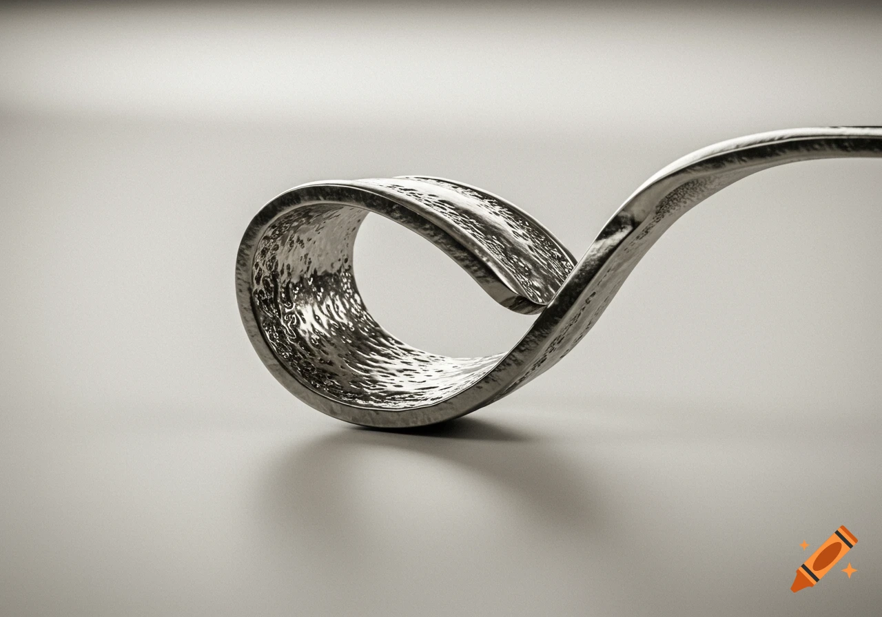 Photorealistic close-up of a bent metal spoon.