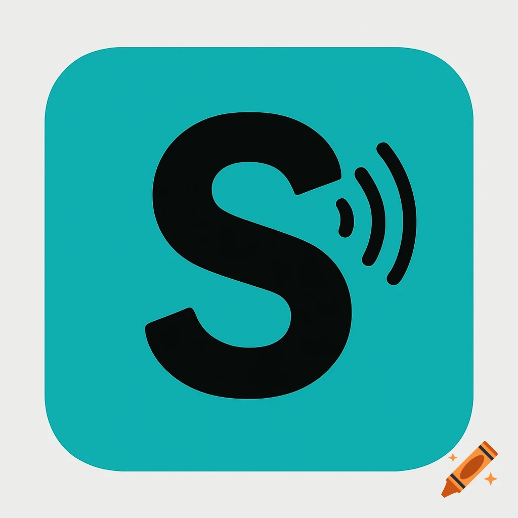 Logo of a black S with sound waves on a teal background