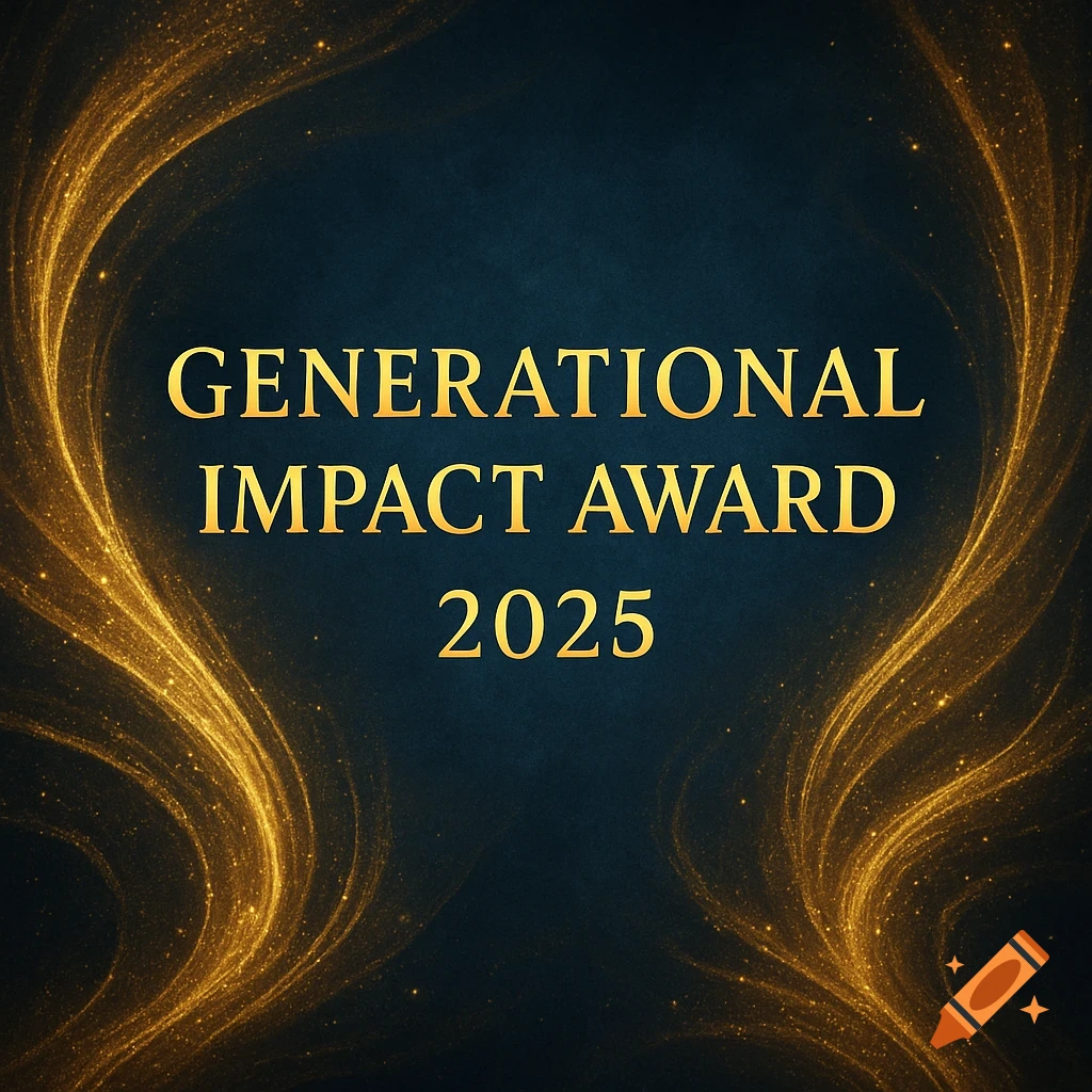 Award background with text Generational Impact Award 2025 and golden light trails.