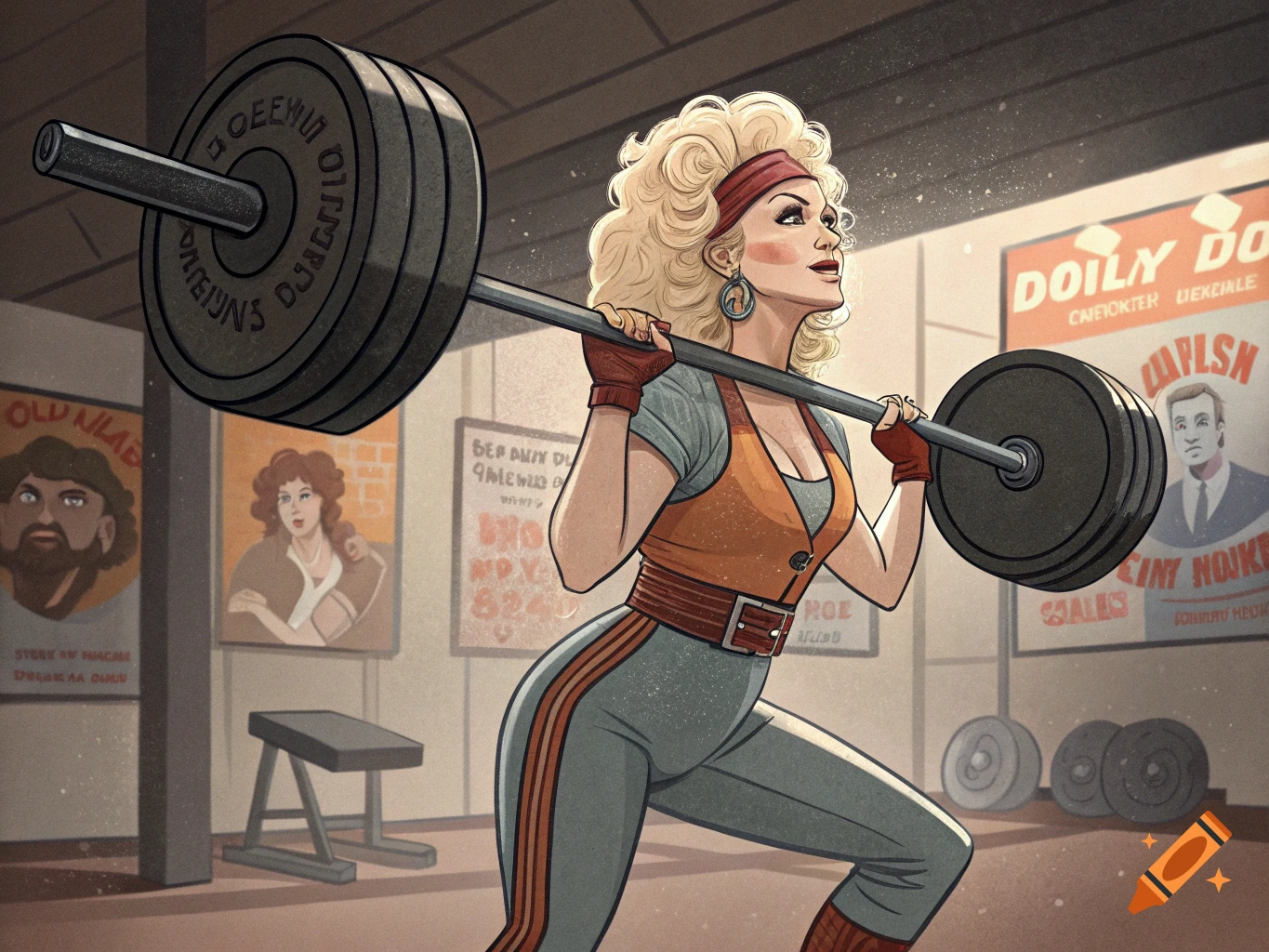 Woman with blonde hair and headband lifting a barbell in a gym
