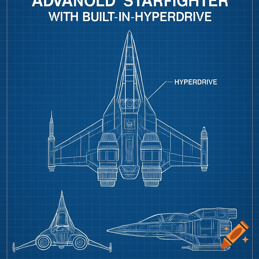 Blueprint drawing of an advanced starfighter