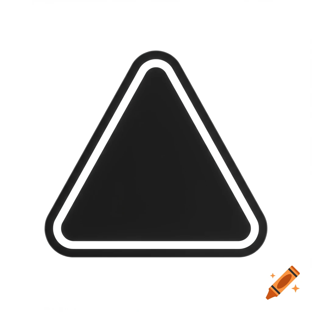 A black triangle shape with rounded corners and a white outline on a white background.