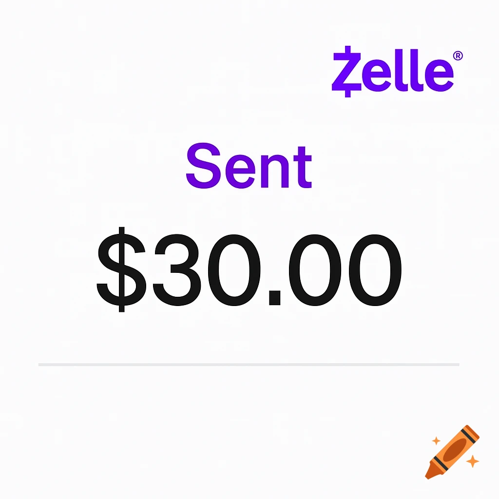 Zelle transaction screenshot showing $30.00 sent