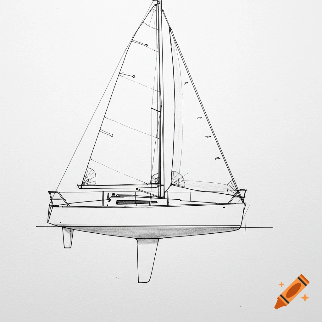 An outline diagram of a sailboat.