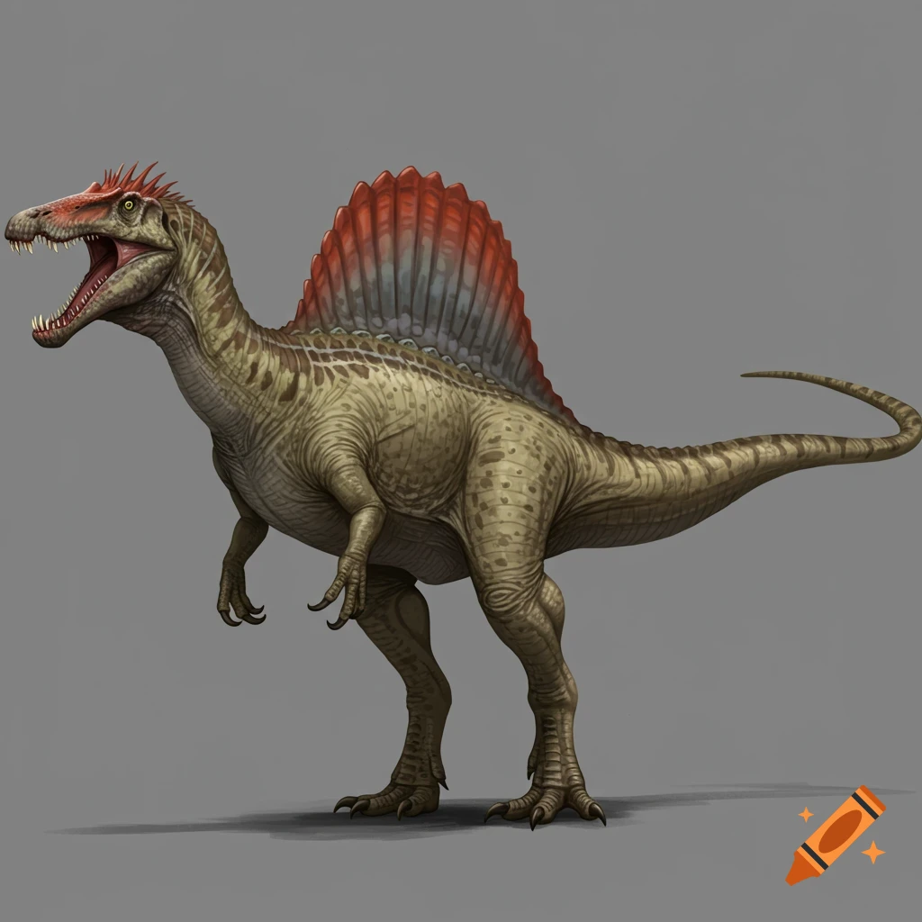 Illustration of a Spinosaurus dinosaur.