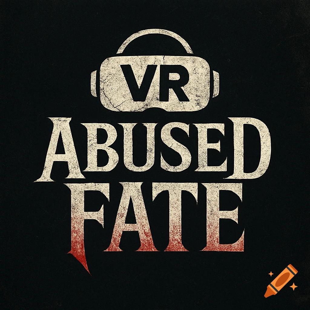 Logo with a VR headset icon above the words 'VR Abused Fate' in a distressed font on a black background.