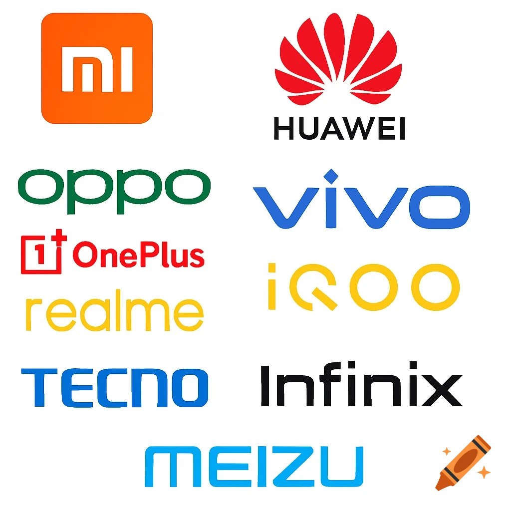 Logos of various mobile phone brands including Xiaomi, Huawei, Oppo, Vivo, and others.