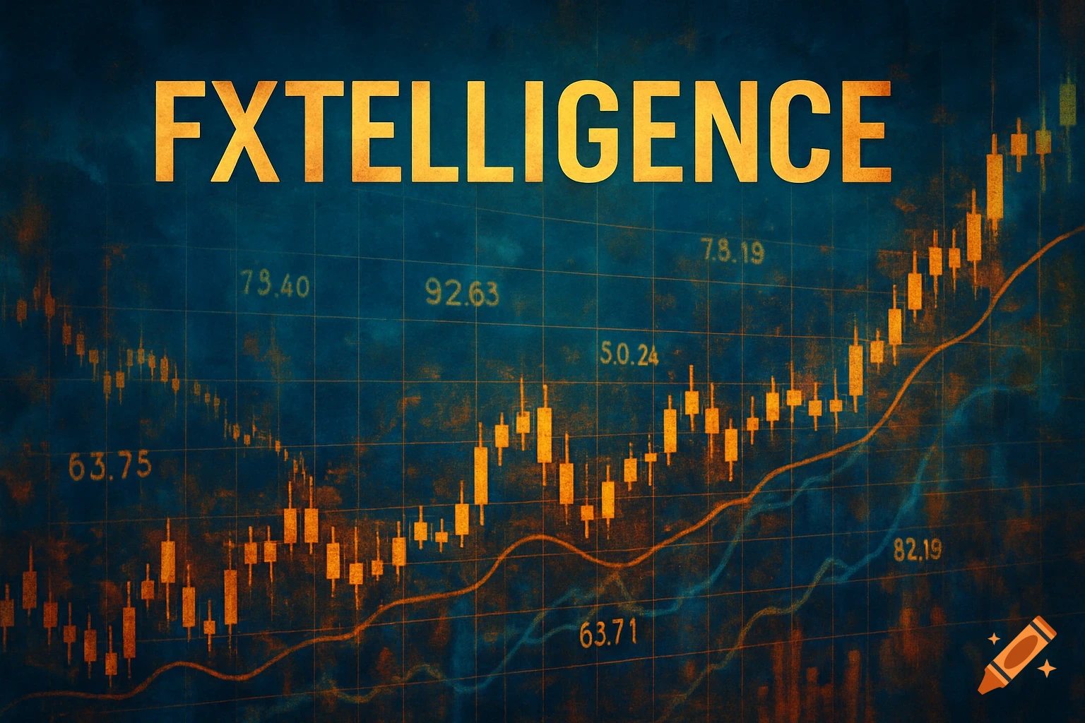 Stock market chart with FXTELLIGENCE title and textured background