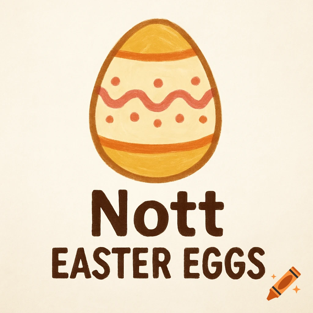 Illustration of a decorated Easter egg with the text Nott Easter Eggs below it.