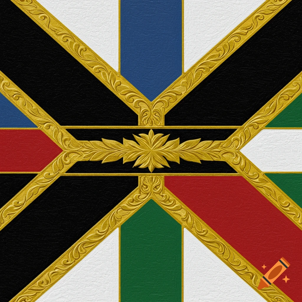 Abstract design with colored blocks and golden borders