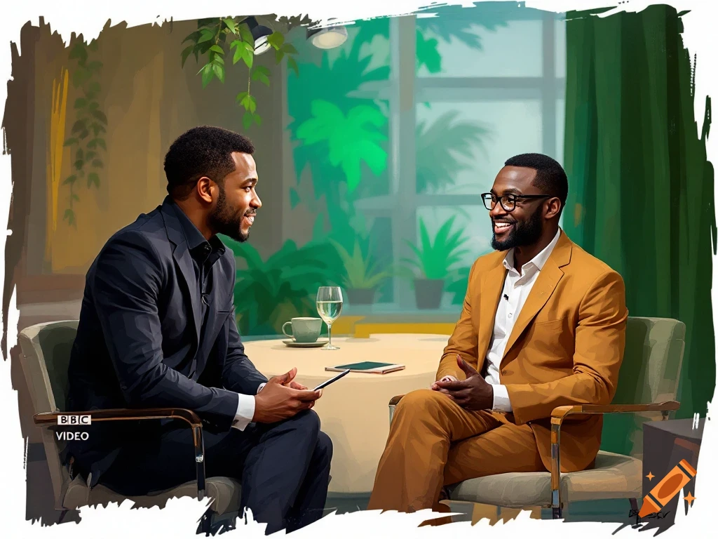 Two men in suits have an interview with a BBC VIDEO logo in the corner.