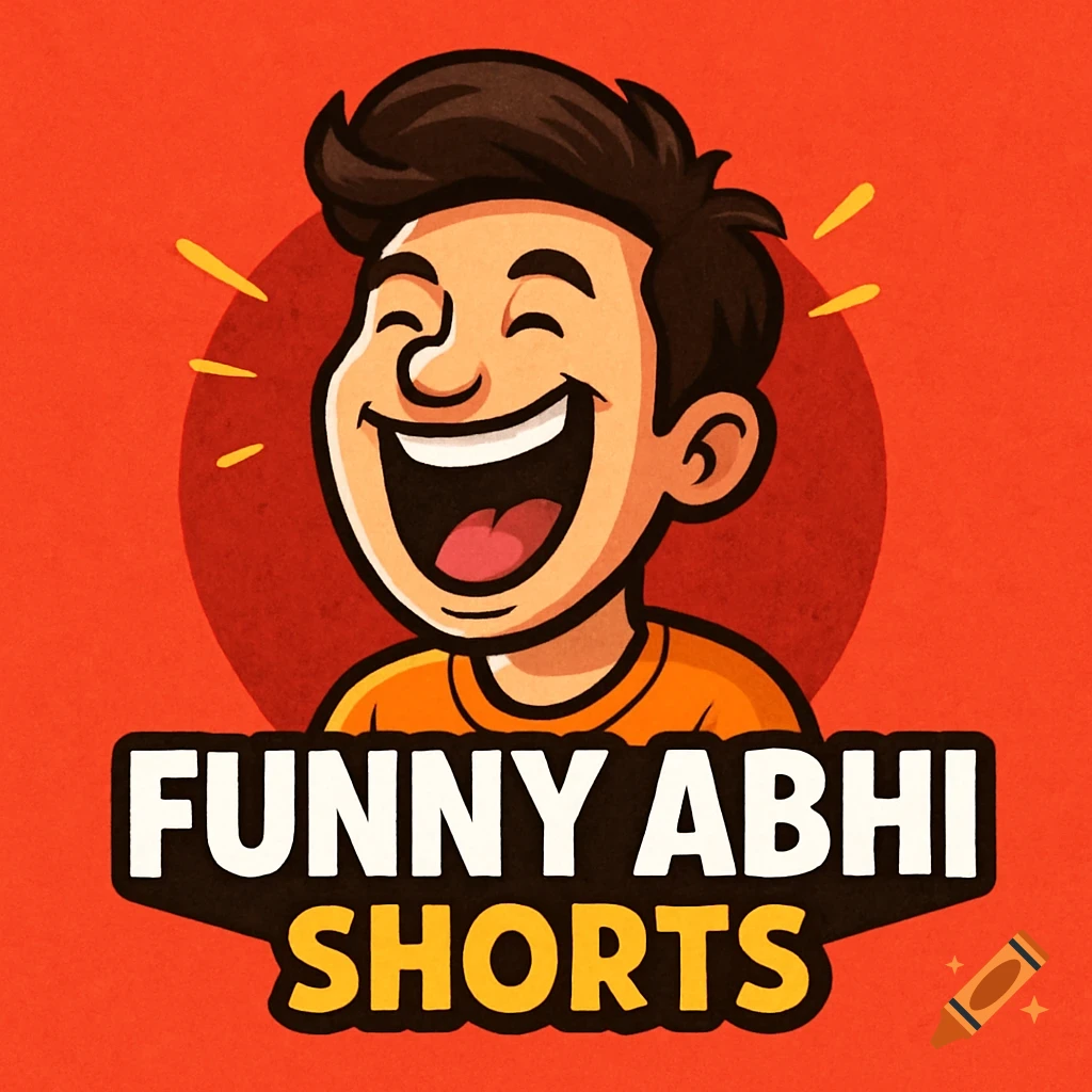 Cartoon illustration of a young man laughing with 'Funny Abhi Shorts' text below.