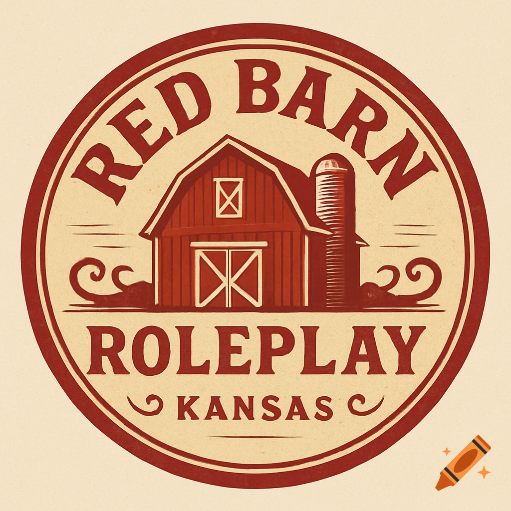 Circular logo with a red barn and silo and text RED BARN ROLEPLAY KANSAS