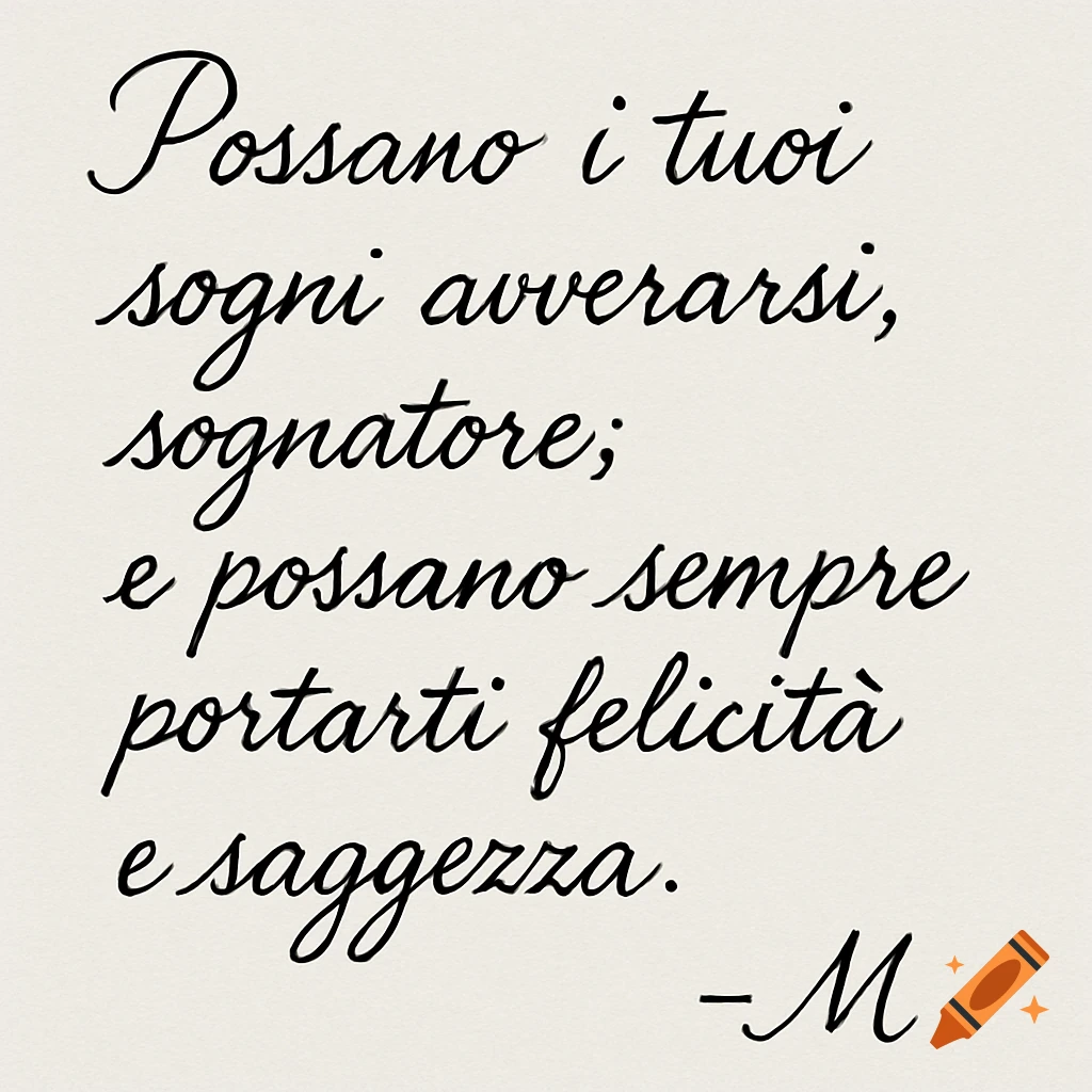 Italian quote in cursive handwriting on light background