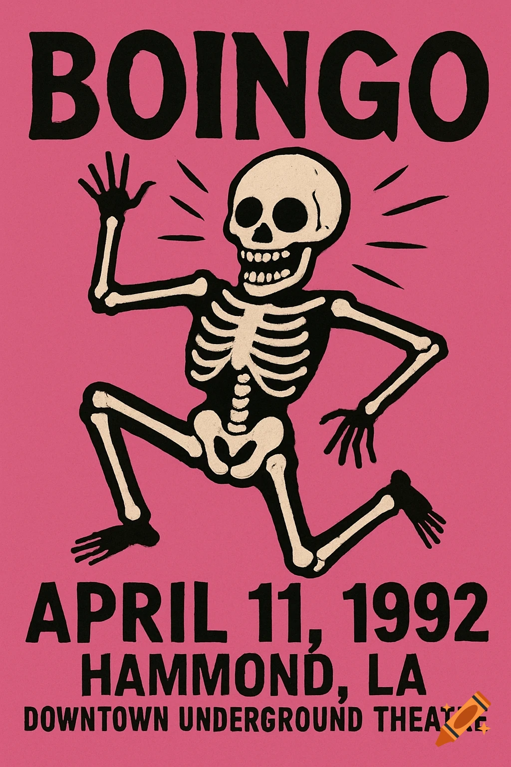 Boingo concert poster with a skeleton figure
