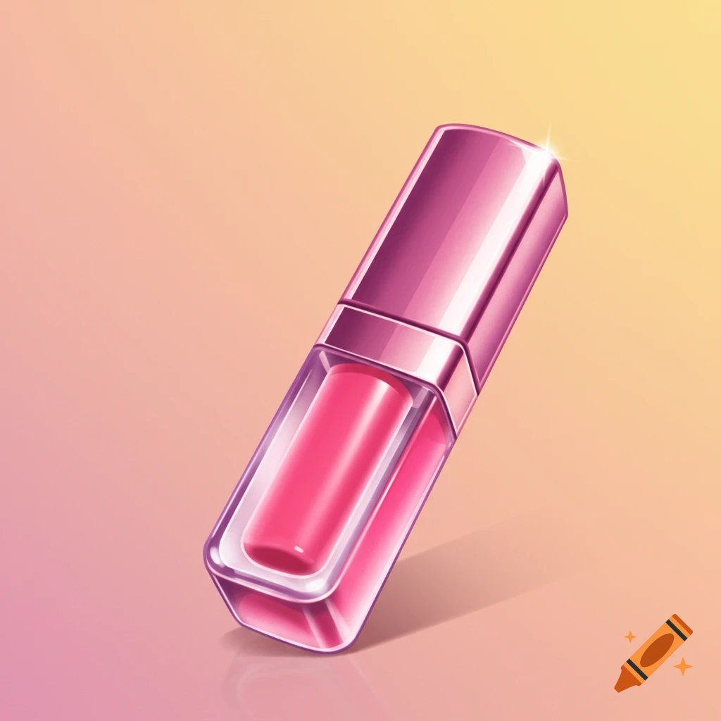 Pink lip gloss tube illustration on a gradient background