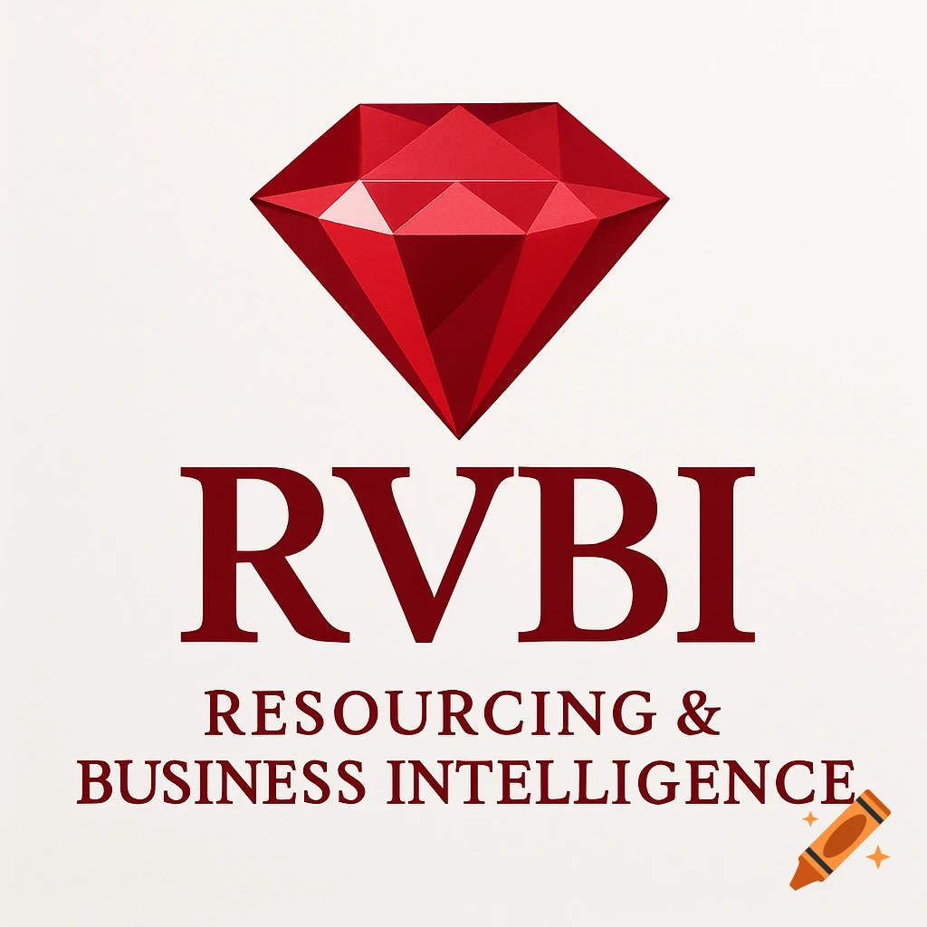 Logo featuring a red ruby gemstone above the text RVBI, RESOURCING & BUSINESS INTELLIGENCE on a white background.