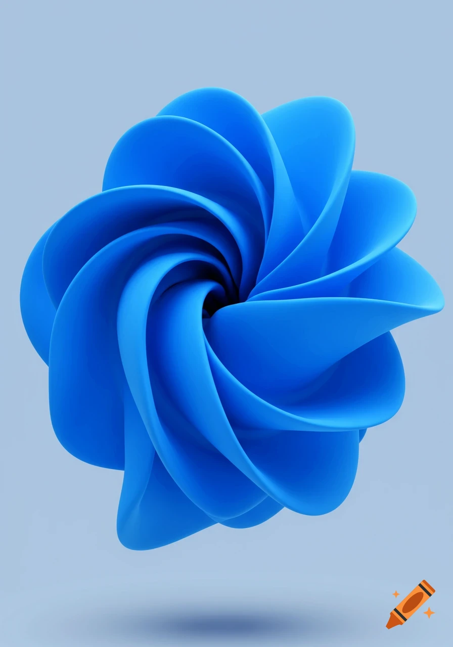 An abstract, swirling blue shape against a light blue background.