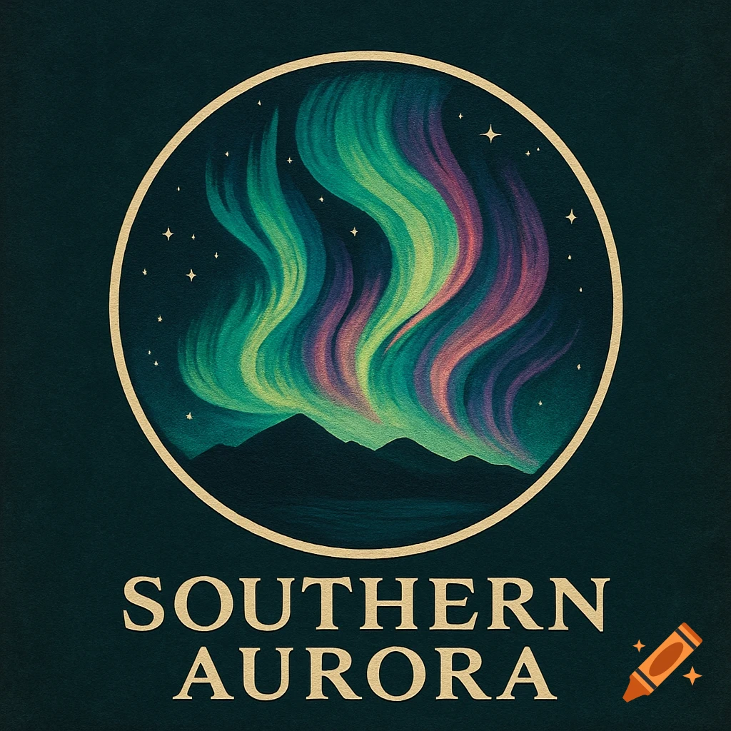 Logo with stylized green and purple aurora over mountains and water inside a gold circle, with text "SOUTHERN AURORA" below.