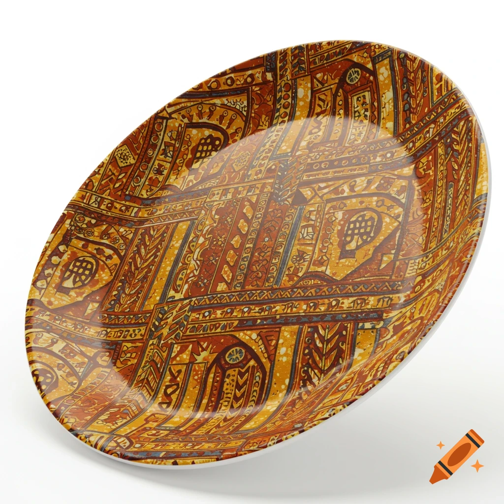 Porcelain plate with intricate African pattern print