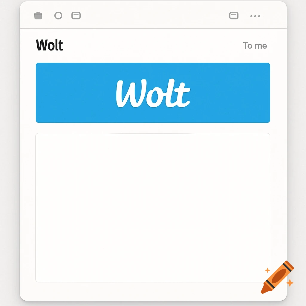 Simulated desktop email from Wolt with logo and blank body