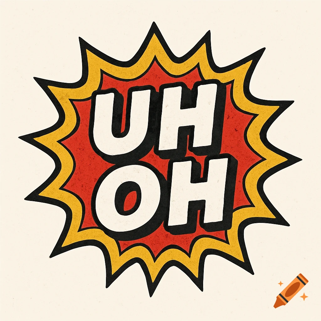 A red and yellow comic-style graphic burst with the text 'UH OH'.