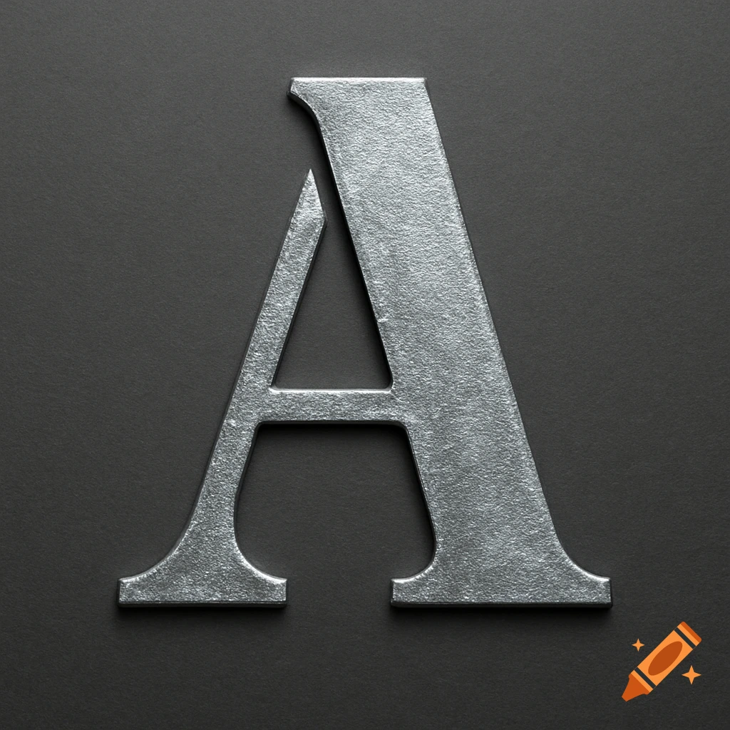 Silver metallic capital letter A on a dark background