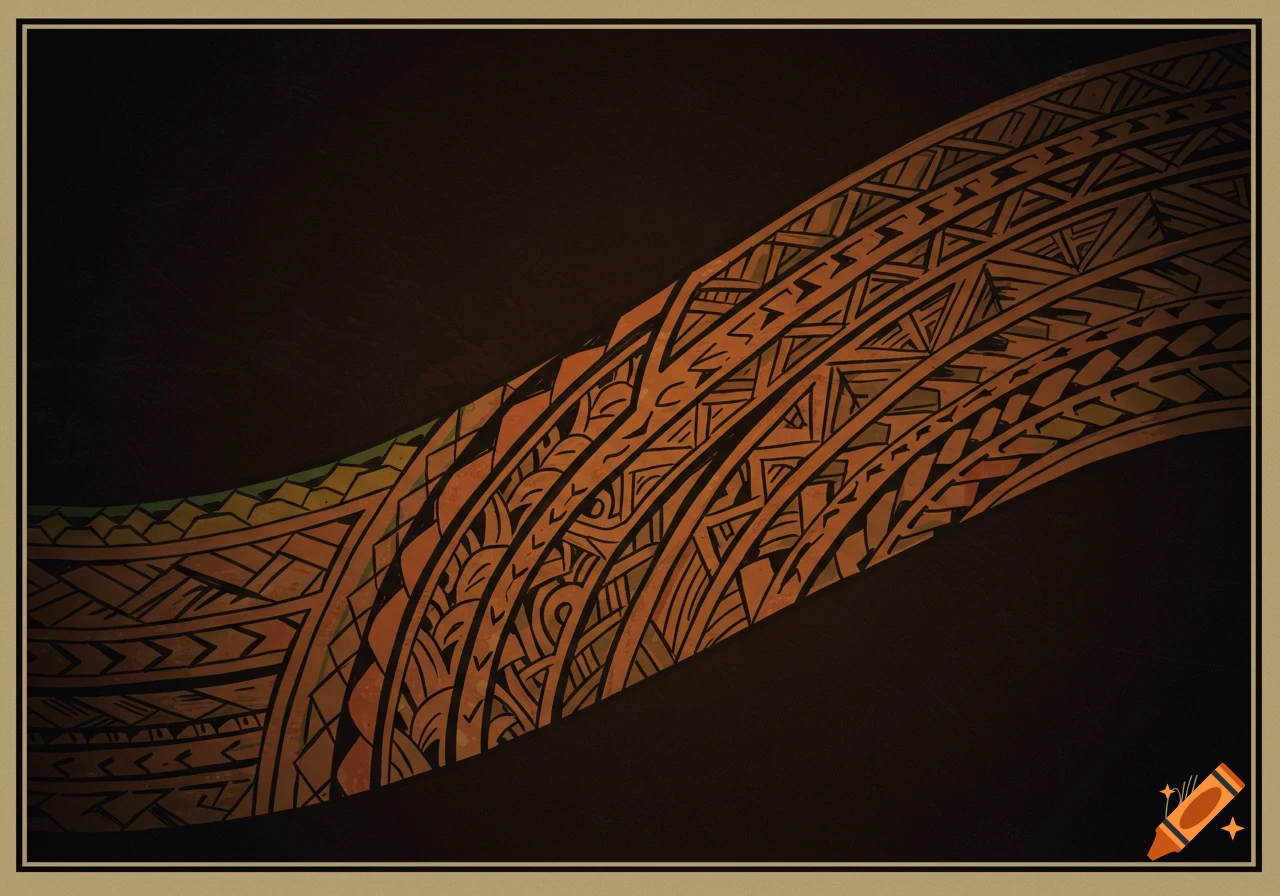A stylized pattern resembling Samoan tribal tattoo art on a dark background.
