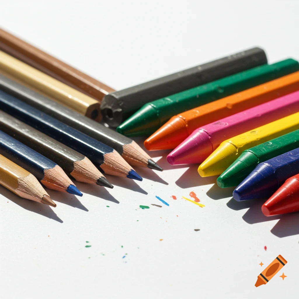 Close-up of colored pencils and crayons
