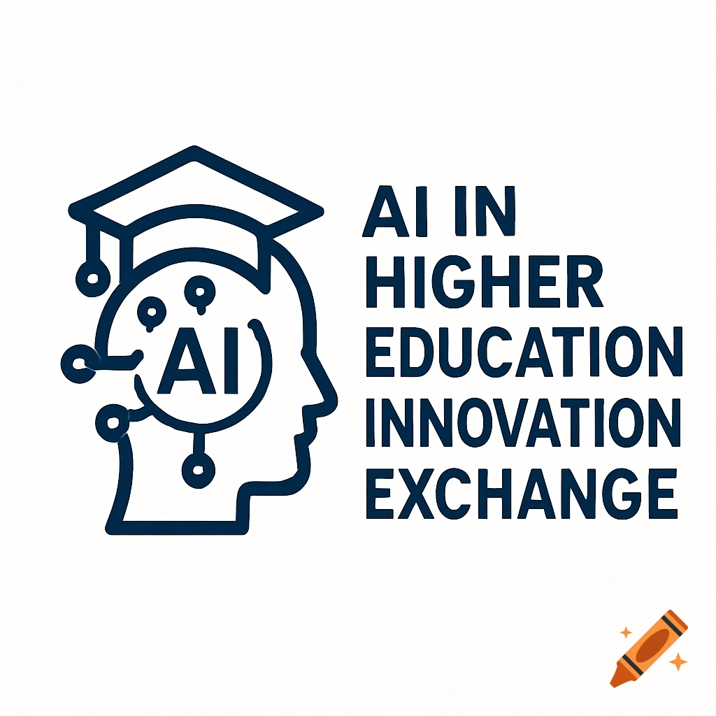 Logo featuring a profile of a head wearing a graduation cap, neural network nodes, and the text 'AI in HIGHER EDUCATION INNOVATION EXCHANGE'.