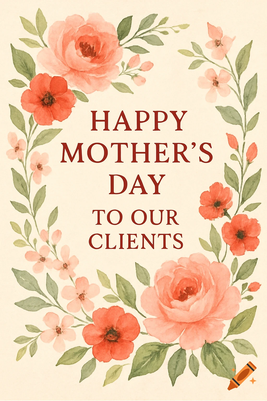 Watercolor greeting card with a floral wreath and Happy Mother's Day ...