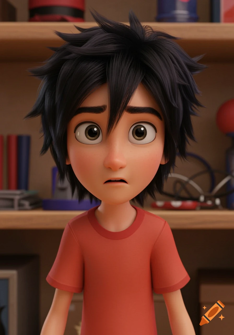 Animated portrait of Hiro Hamada from Big Hero 6 looking surprised