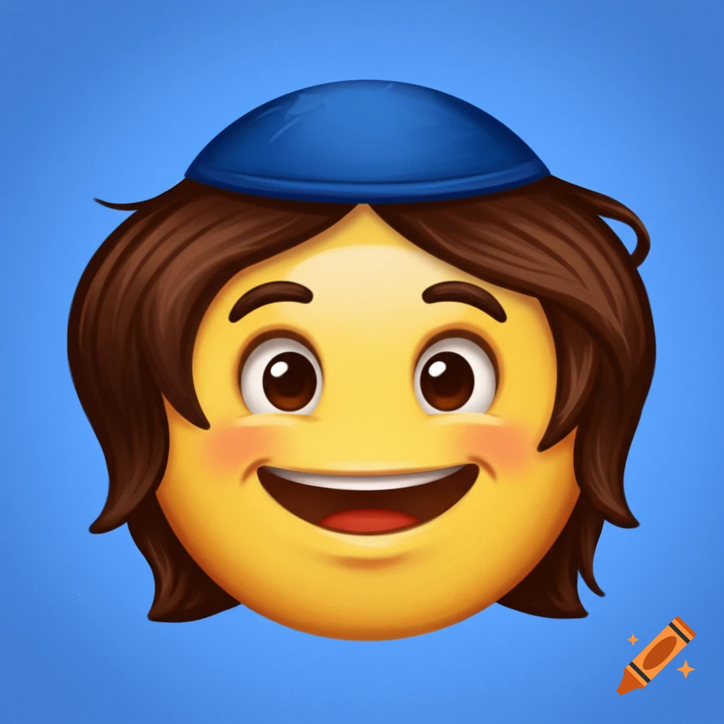 Emoji face with brown hair and blue kippah
