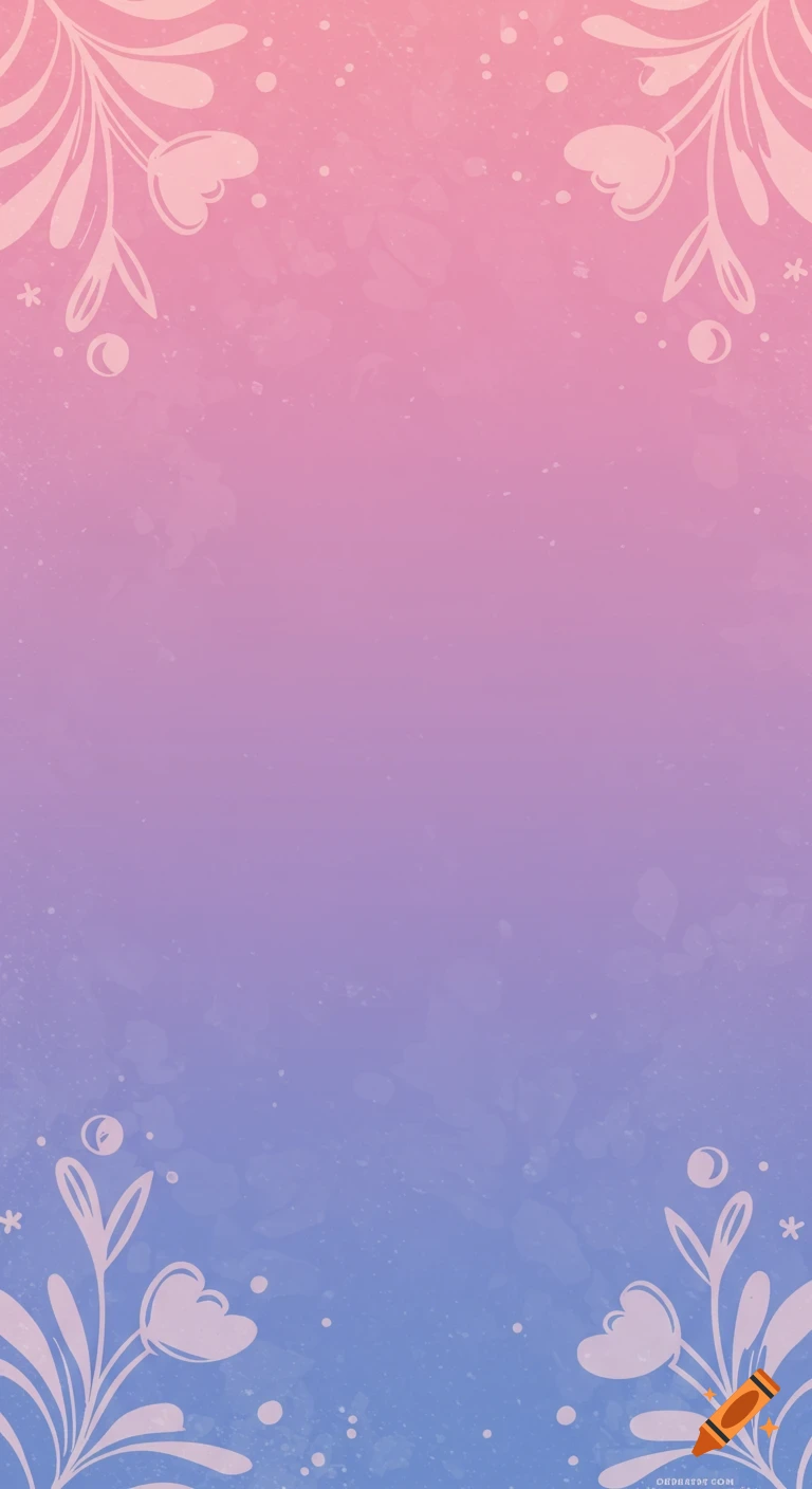 Gradient background in pink, purple, and blue with white floral illustrations in the corners.