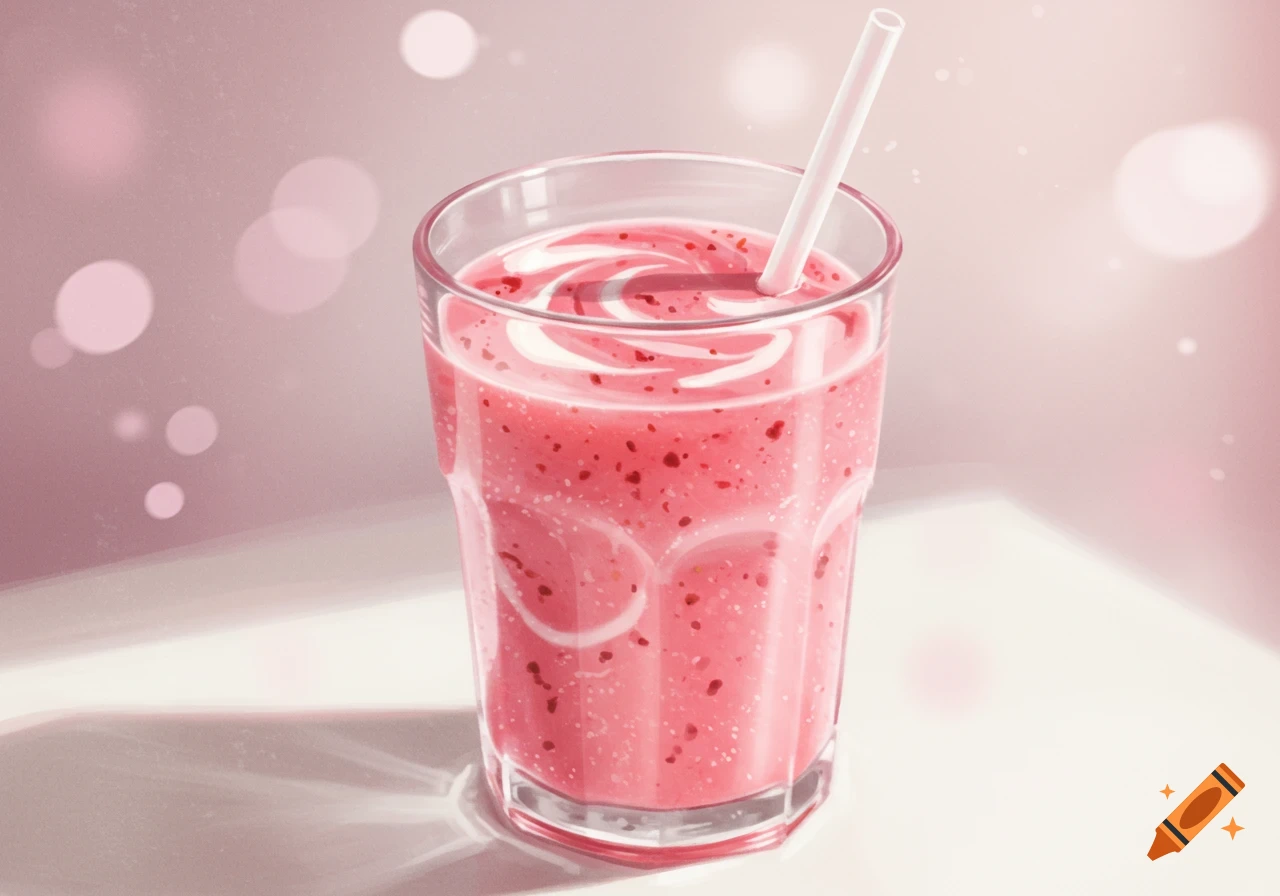 Pink smoothie in a glass with a straw.