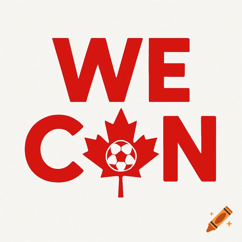 A red logo on white background reads WE CAN, using a maple leaf with a soccer ball inside for the A.