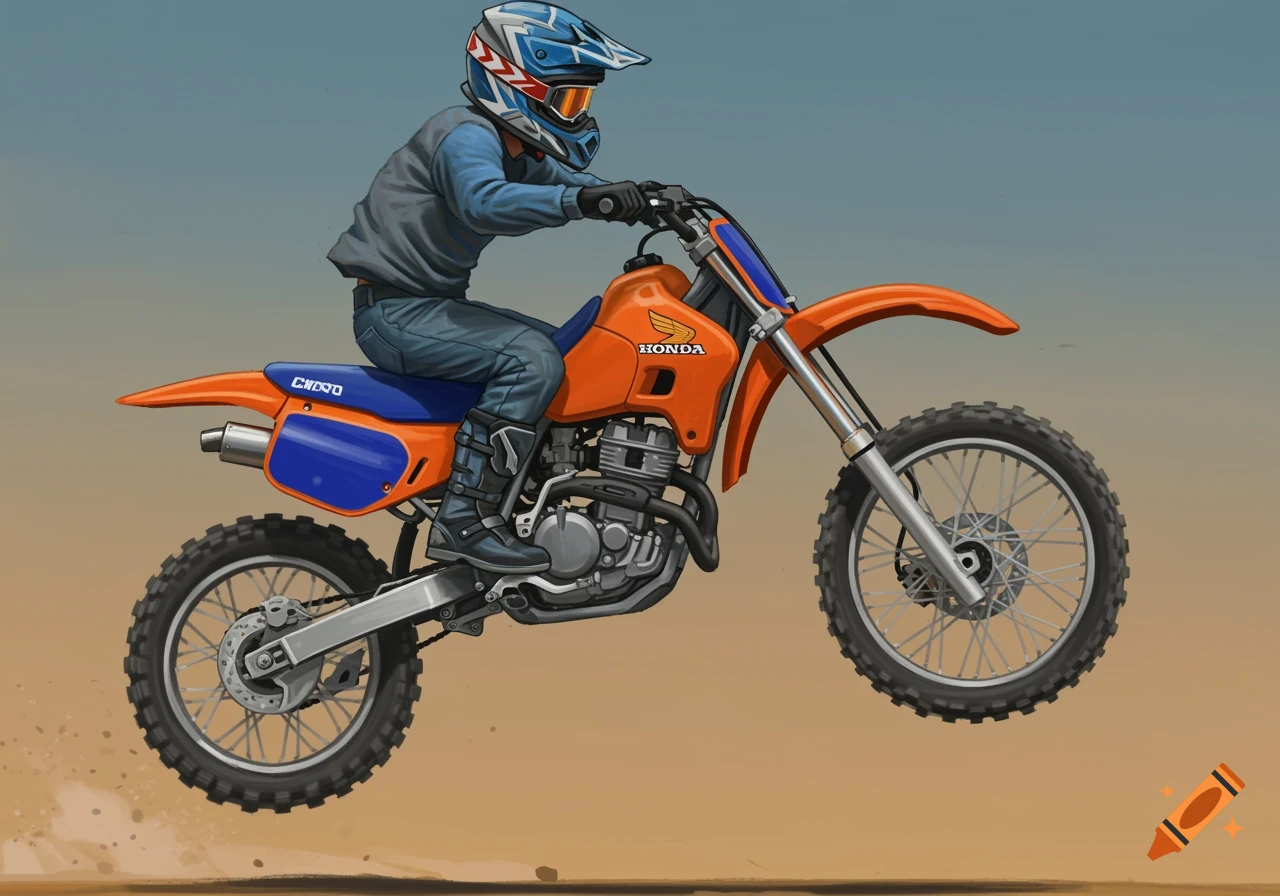 Rider on an orange dirt bike jumping through the air.