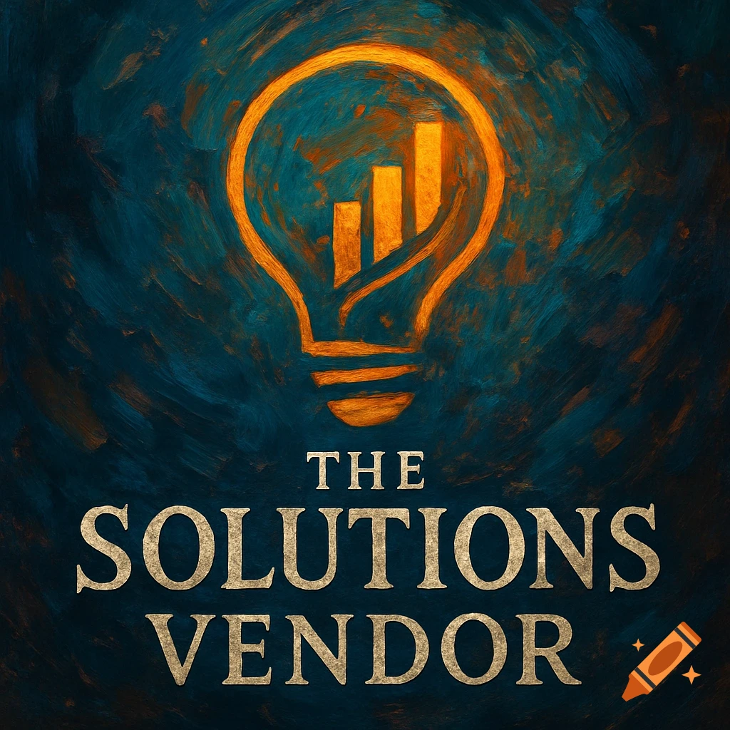 Logo with an orange lightbulb icon and the text 'The Solutions Vendor' in an artistic, painterly style.