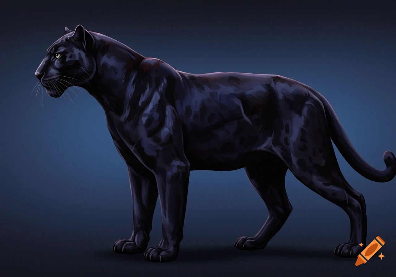 A black panther stands in profile view.