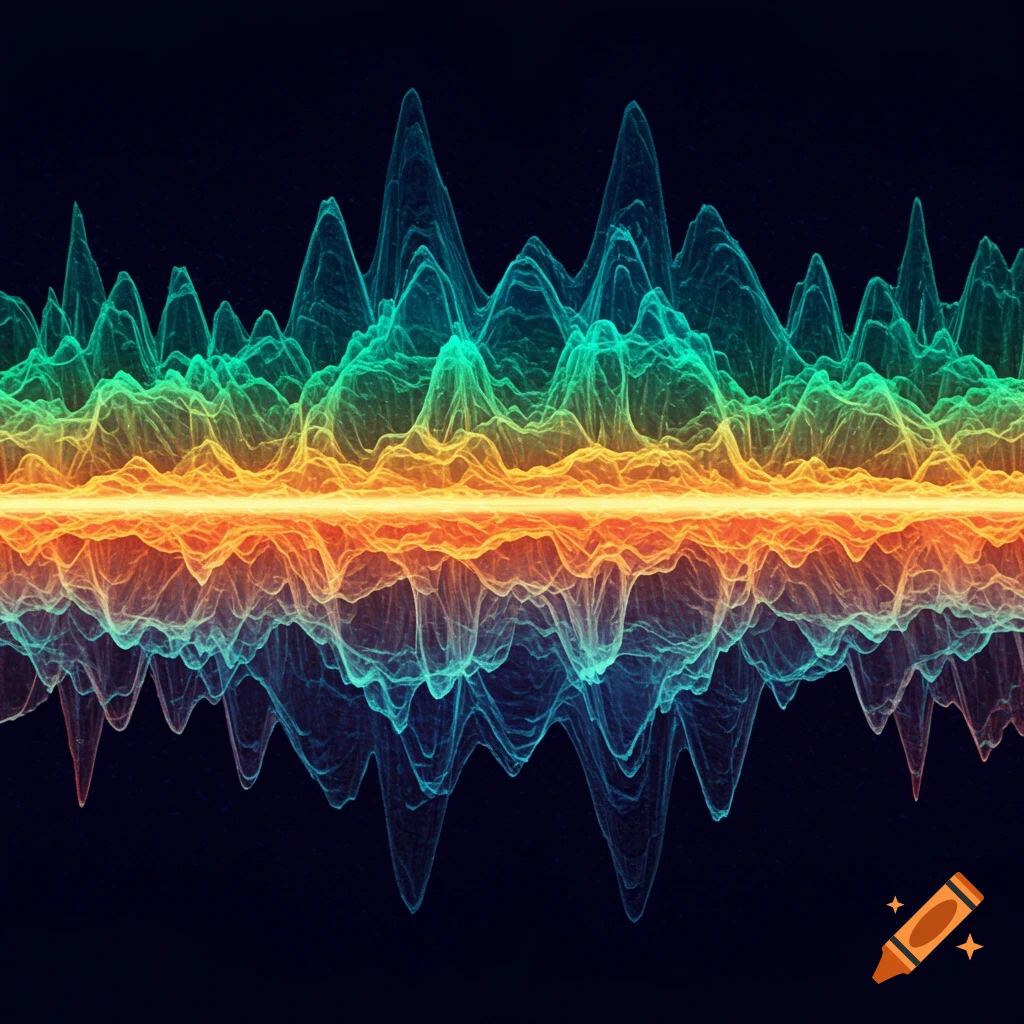 Abstract colorful sound waves on a dark background