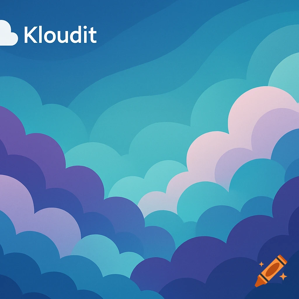 Stylized illustration of multi-colored clouds with the Kloudit logo.