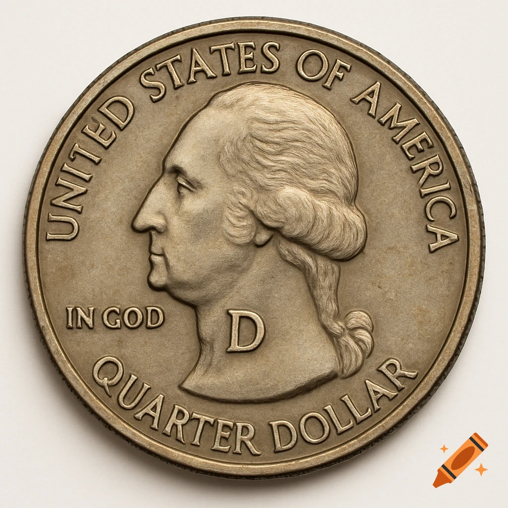 Close-up view of the obverse side of a US quarter coin.
